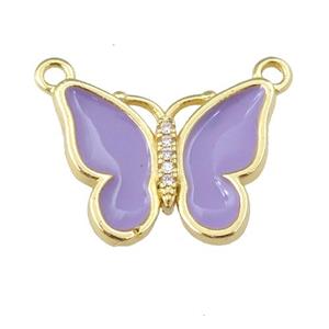 copper butterfly pendant with lavender enamel, gold plated, approx 16-20mm