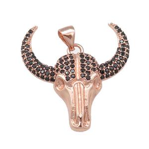 copper bullHead pendant pave zircon, rose gold, approx 24-27mm