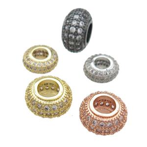 copper rondelle beads pave zircon, large hole, mixed, approx 13mm, 6mm hole