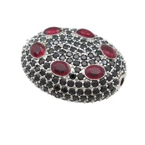 copper oval beads pave red zircon, platinum plated, approx 20-25mm