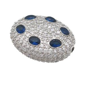 copper oval beads pave blue zircon, platinum plated, approx 20-25mm