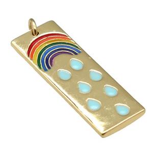 copper Rectangle pendant with rainbow enamel, gold plated, approx 11-30mm