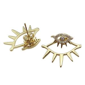 copper Eye Stud Earrings paved zircon, gold plated, approx 20mm