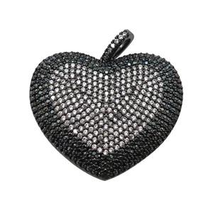 copper Heart pendant paved zircon, black plated, approx 30-33mm