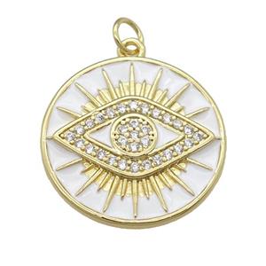 copper Circle Eye pendant paved zircon with white enamel, gold plated, approx 23mm