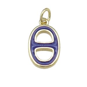 copper nose pendant with purple enamel, gold plated, approx 9-14mm