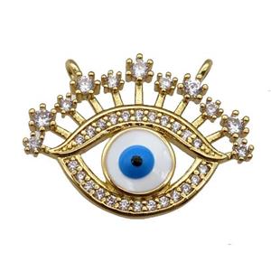 copper Eye pendant paved zircon with white enamel, gold plated, approx 17-22mm