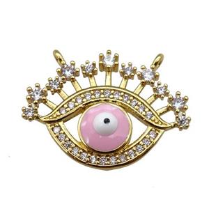 copper Eye pendant paved zircon with pink enamel, gold plated, approx 17-22mm