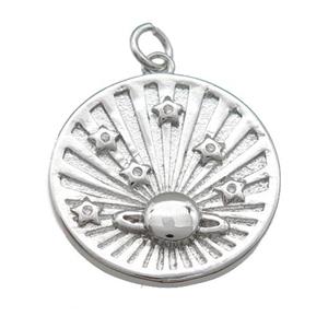 Copper Sun Pendant Pave Zirconia Platinum Plated, approx 20mm