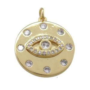 copper Eye pendant paved zircon, circle, gold plated, approx 20mm dia