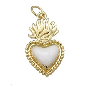 copper Milagro Heart pendant with white enamel, gold plated, approx 12-20mm