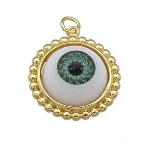 copper pendant with green Evil Eye, gold plated, approx 20mm