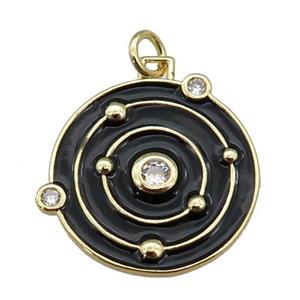 Copper Planet Pendant Black Enamel Gold Plated, approx 20mm