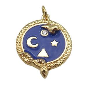 Copper Snake Penant Blue Enamel Moon Star Gold Plated, approx 19-22mm