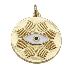 copper circle pendant with white enamel eye, gold plated, approx 20mm