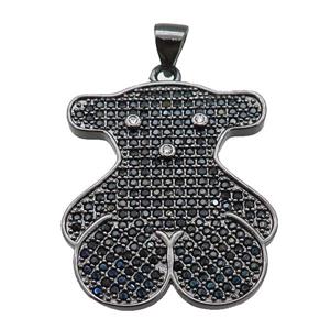 copper Bear pendant paved zircon, black plated, approx 23-28mm