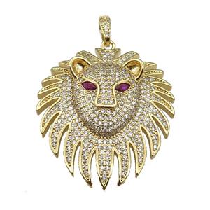 Copper Lion Pendant Pave Zircon Gold Plated, approx 40-45mm