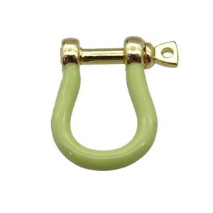 copper U-clasp with green enamel, gold plated, approx 15-19mm