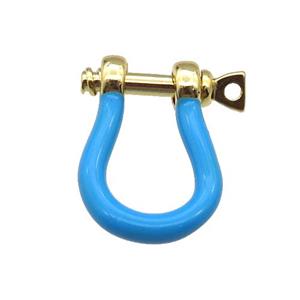 copper U-clasp with blue enamel, gold plated, approx 15-19mm