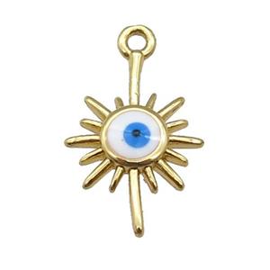 copper Evil Eye pendant with white enamel, gold plated, approx 9-15mm