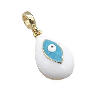 copper Evil Eye pendant with white enamel, large hole, gold plated, approx 11-16mm, 6mm, 4mm hole