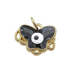 copper Butterfly pendant with black enamel, evil eye, gold plated, approx 12-15mm