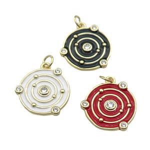 Copper Planet Pendant Pave Zirconia Enamel Gold Plated Mixed, approx 14mm dia