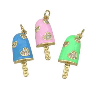 copper Icecream charm pendant paved zircon, enamel, gold plated, mixed, approx 10-25mm