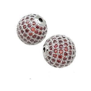 round copper Beads pave orange zircon, platinum plated, approx 12mm dia