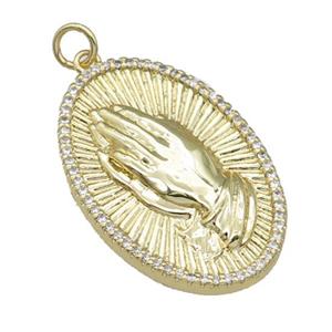 copper Hand pendant paved zircon, gold plated, approx 20-30mm