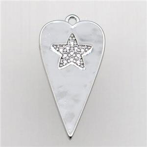 copper heart pendant paved clear zircon, platinum plated, approx 12-23mm