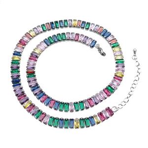 copper Bracelet paved zircon, multicolor, platinum plated, approx 7mm, 38-43cm length