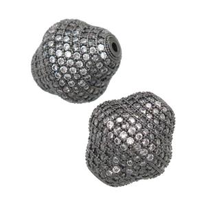 copper bicone Beads pave zircon, black plated, approx 16-17mm