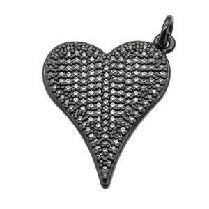 copper heart pendant pave zircon, black plated, approx 20-25mm