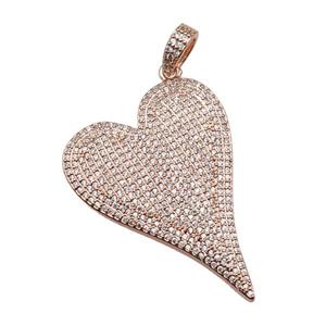 copper heart pendant pave zircon, rose gold, approx 30-40mm