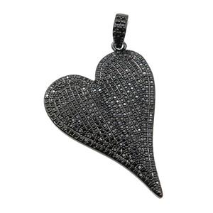 copper heart pendant pave zircon, black plated, approx 30-40mm