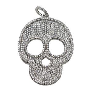 copper Skull charm pendant pave zircon, platinum plated, approx 35-45mm