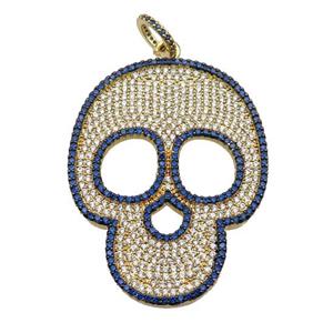 copper Skull charm pendant pave zircon, gold plated, approx 35-45mm