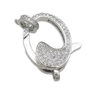 copper Lobster Clasp paved zircon, platinum plated, approx 16-22mm