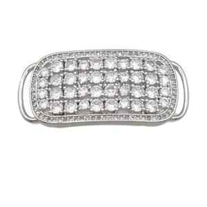 copper rectangle connector pave zircon, platinum plated, approx 18-40mm