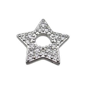 copper star pendant pave zircon, platinum plated, approx 16mm