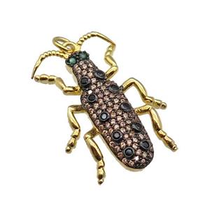 copper Ladybug pendant pave zircon, gold plated, approx 20-30mm