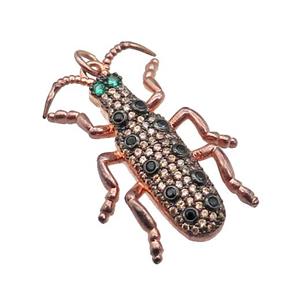 copper Ladybug pendant pave zircon, rose gold, approx 20-30mm