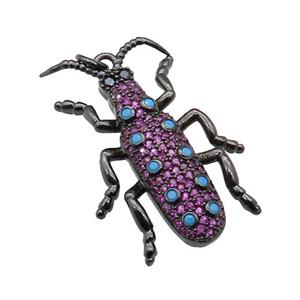 copper Ladybug pendant pave zircon, black plated, approx 20-30mm