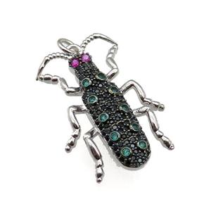 copper Ladybug pendant pave zircon, platinum plated, approx 20-30mm