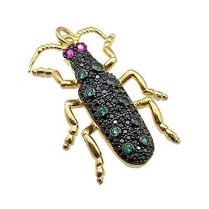 copper Ladybug pendant pave zircon, gold plated, approx 20-30mm