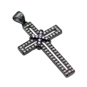 copper christian Cross pendant pave zircon, black plated, approx 19-30mm