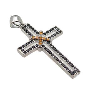 copper christian Cross pendant pave zircon, platinum plated, approx 19-30mm