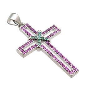 copper christian Cross pendant pave zircon, platinum plated, approx 19-30mm