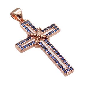 copper christian Cross pendant pave zircon, rose gold, approx 19-30mm